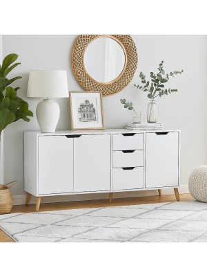 Vista ambientata Madia in legno colore Bianco Caldo con 3 ante e 3 cassetti design moderno Totò Piccinni