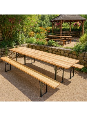 Vista ambientata Set birreria 2 panche e tavolo in legno naturale 160x70 Totò Piccinni
