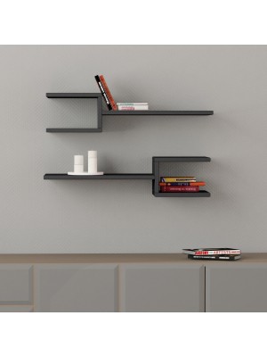 set 2 mensole a parete in legno antracite
