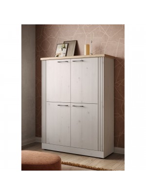 vista ambientata diagonale mobile alto in legno con 4 ante made in italy rovere meringa/rovere cadice modello Icaro Totò Piccinni