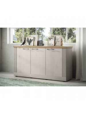 vista ambientata diagonale madia in legno con 3 ante made in italy rovere meringa/rovere cadice modello Icaro Totò Piccinni