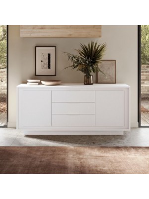 vista ambientata frontale Madia in Legno colore "Bianco Opaco" 2 ante e 3 cassetti made in italy modello Avalon Totò Piccinni