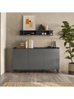 Vista ambientata frontale Madia in legno colore "Ardesia/Piombo" 3 ante made in italy modello Elle Totò Piccinni