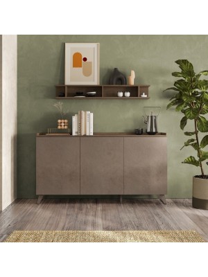 Vista ambientata frontale Madia in legno colore "Bronzo/Rovere Mercure" 3 ante made in italy modello Elle Totò Piccinni