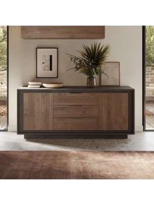 Vista ambientata frontale Madia in Legno colore "Lava/Rovere Mercure" 2 ante e 3 cassetti made in italy modello Avalon Totò Piccinni