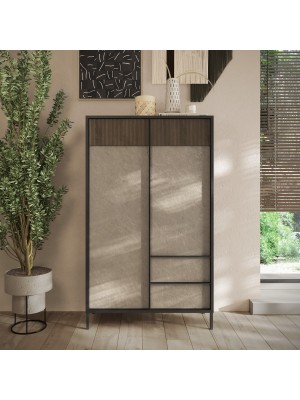 vista frontale madia credenza alta 2 ante e 2 cassetto made in italy lava/argilla