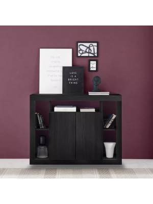 vista ambientata frontale Madia in legno colore "Nero Bruciato" 2 ante e 5 vani made in italy modello Brio Totò Piccinni