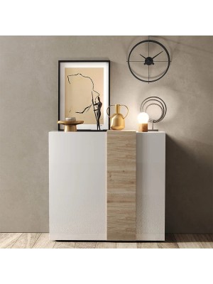 Vista ambientata frontale Madia in Legno colore "Bianco Lucido/Rovere Cadiz" 2 ante made in italy madello Krea Totò Piccinni