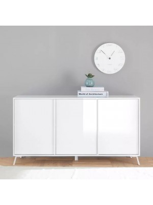 vista ambientata frontale Madia in legno colore Bianco Lucido 3 ante made in italy modello Yugen Totò Piccinni