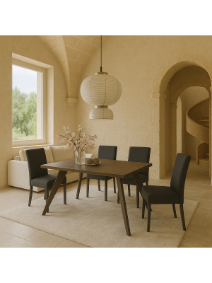 Vista ambientata diagonale Tavolo da soggiorno con gambe in metallo colore Bronzo/Rovere Mercure modello ELLE Totò Piccinni