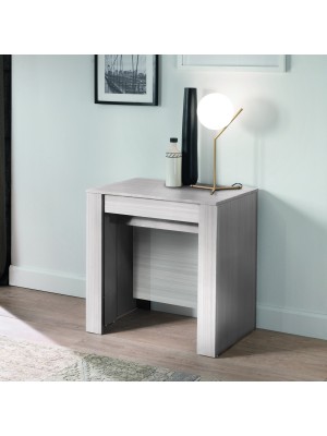 vista ambientata chiuso Tavolo consolle allungabile in legno colore Eucalipto made in italy modello Kinto Totò Piccinni