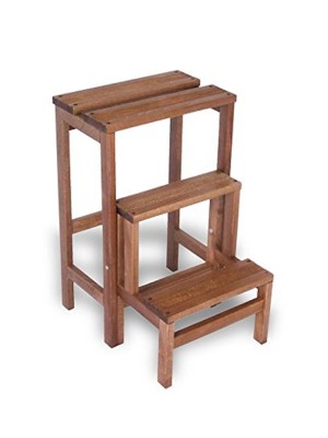 Sgabello Scaletta Ribaltina Salvaspazio 3 gradini in Legno H 60 cm (Noce)
