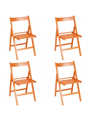 set 4 sedie in legno di alta qualità pieghevoli arancioni