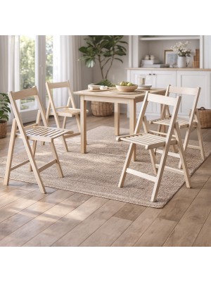 Vista ambientata set 4 sedie in legno di alta qualità pieghevoli colore Bianco Totò Piccinni