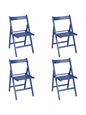 Set 4 SEDIE Pieghevoli Legno di Alta qualità, Salvaspazio (Blu)