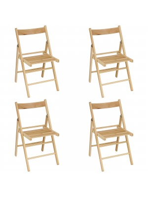Set 4 SEDIE Pieghevoli Legno di Alta qualità, Salvaspazio (Naturale)