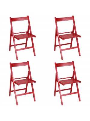 Set 4 SEDIE Pieghevoli Legno di Alta qualità, Salvaspazio (Rosso)