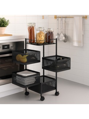 Vista ambientata Carrellino colore Nero in metallo con cassetti girevoli e rotelle 4 Cassetti modello Slim Totò Piccinni