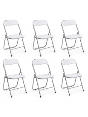 Sedie Pieghevoli in Ecopelle, salvaspazio in metallo, imbottite, Set da 6 (Bianco)