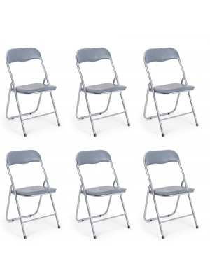 Sedie Pieghevoli in Ecopelle, Imbottite, salvaspazio, Set da 6 pz (Grigio)