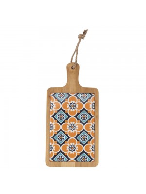 Tagliere rettangolare in bambù e ceramica arancione