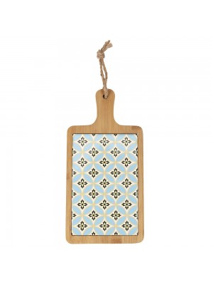 tagliere rettangolare in bambù e ceramica celeste
