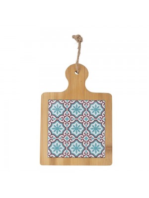 tagliere quadrato in bambù e ceramica Acquamarina