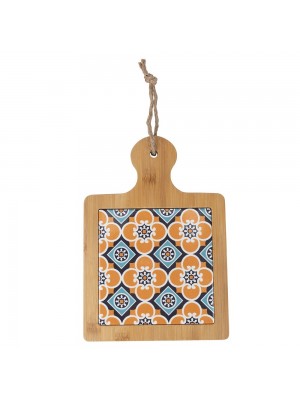 tagliere quadrato in bambù e ceramica arancione