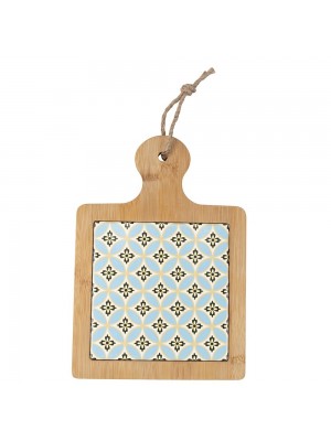 tagliere quadrato in bambù e ceramica celeste