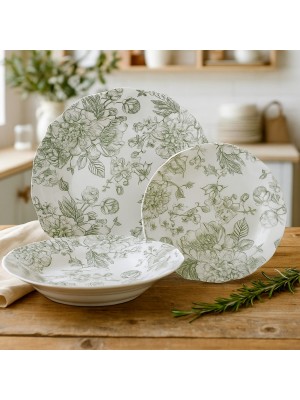 Vista ambientata Set Piatti 18 Pz da Tavola MADAME GREEN in Porcellana