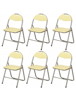 Sedie Pieghevoli in Ecopelle, salvaspazio in metallo, imbottite, Set da 6 (Beige)