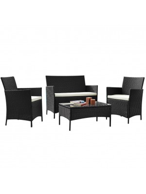 Set Praga | Salottino in PolyRattan con Cuscini (Nero)