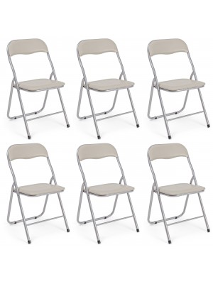 Sedie Pieghevoli in Ecopelle, salvaspazio in metallo, imbottite, Set da 6 (Tortora)