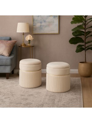 Vista ambientata set 2 Pouf in Velluto da salotto colore Beige modello Sion Totò Piccinni