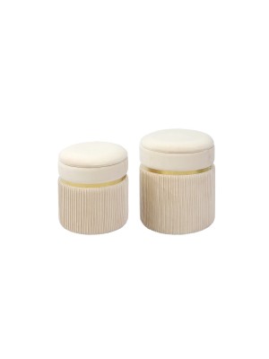 set 2 Pouf in Velluto da salotto colore Beige modello Sion Totò Piccinni