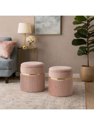 Vista ambientata set 2 Pouf in Velluto da salotto colore Rosa modello Sion Totò Piccinni