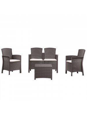 Set da giardino in rattan colore Tortora divano 2 poltrone e tavolino con cuscini modello Lido Totò Piccinni