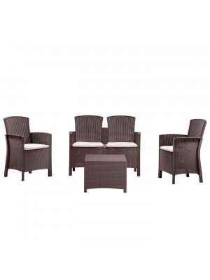 Set da giardino in rattan colore Marrone divano 2 poltrone e tavolino con cuscini modello Lido Totò Piccinni