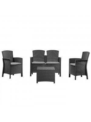 set da giardino in rattan grafite con cuscini e tavolino