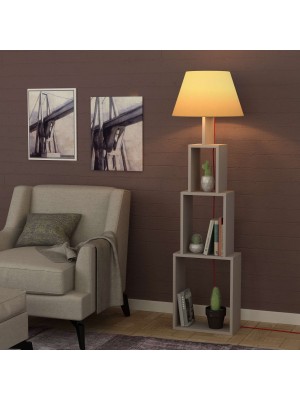 Vista ambientata Lampada da terra con mensole salvaspazio colore Tortora/Giallo modello Tower Lamp Totò Piccinni