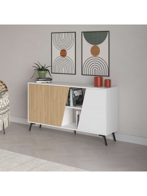 Vista ambientata Madia in legno colore "Bianco/Naturale" con 3 ante e 2 vani modello Loft Totò Piccinni