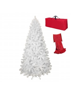 Albero di Natale Artificiale NOEL Bianco, Folto, Effetto Realistico, Rami a Gancio, Facile Montaggio, PVC, Ignifugo con Borsone