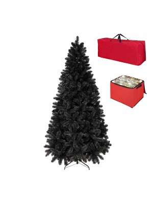Albero di Natale Artificiale NOEL NERO, Folto, Effetto Realistico, Rami a Gancio, Facile Montaggio, PVC, Ignifugo con Borsone