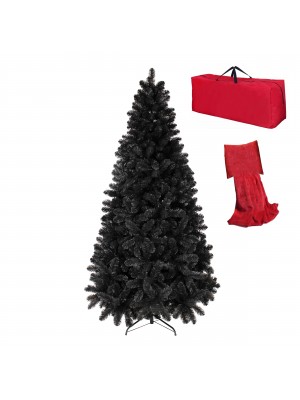 Albero di Natale Artificiale NOEL NERO, Folto, Effetto Realistico, Rami a Gancio, Facile Montaggio, PVC, Ignifugo con Borsone (150 cm)