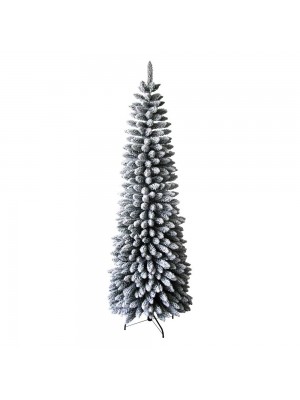 Albero di natale artificiale innevato realistico stretto in PE real touch con floccatura neve bianca Dimitry Slim xone
