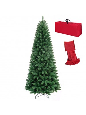 Albero di Natale Artificiale NOEL Verde SLIM, Folto, Effetto Realistico, Rami a Gancio, Facile Montaggio, PVC, Ignifugo con Borsone