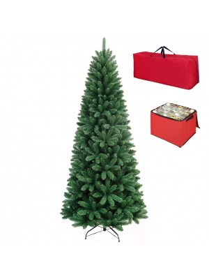 Albero di Natale Artificiale NOEL Verde SLIM, Folto, Effetto Realistico, Rami a Gancio, Facile Montaggio, PVC, Ignifugo con Borsone (210 cm)