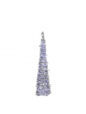 Albero di Natale Pop Up slim, apertura rapida, con luci led, addobbato Silver Luce Fredda (150 cm)