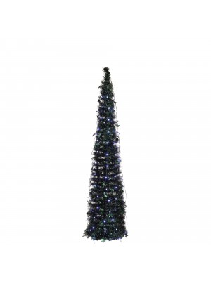 Albero di Natale Artificiale Verde POP UP Altezza 150cm, Slim, Montaggio Semplice e Veloce, Con Luci LED Fredde