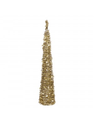 albero di natale oro slim illuminato con led, già decorato con stelle e festone boa natalizio - Pop up Totò Piccinni altezza 180 cm
